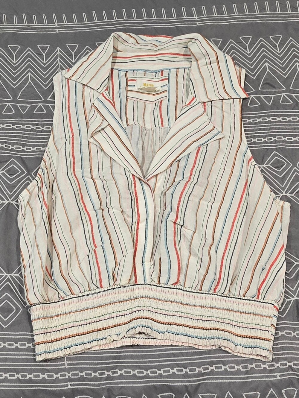 Maeve Colorful Striped Cropped Collared Sleeveless Top Size Large